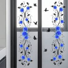 1pc Blue Rose & Black Vine Butterfly Glass Sticker, Waterproof Self-Adhesive Contrast Floral Decal For Bathroom - Multicolor - View 8