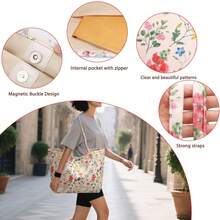 Corduroy Tote Bag, Women's Tote Bag, Shoulder Bag With Inner Pocket For Work Beach Travel And Shopping Grocery, Travel Gym Bag For Women Work Lunch Beach Grocery Shopping Shopper Handbags, Suitable For Work, School, College Student, Books, Shopping, Back To School, Best Friend Gifts, Birthday/Valentine's Day Decor Gifts, Auspicious New Year Gifts - 彩色花朵 - 查看 6