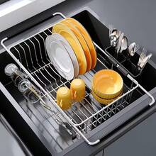 Dish Drying Rack In Sink, Expandable Stainless Steel Dish Drainers For Kitchen Counter, Dish Dryer Rack For Inside Sink, Over The Sink Dish Racks With Utensil Holder, Silver,Kitchen Sink Drain Strainer With Cutlery Holder & Cup Holder - Silver - View 1