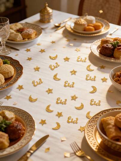 This 100-Piece Gold Glitter Confetti Star And Moon Table Decoration Is Suitable For Weddings, Birthday Parties, Moon And Starry Sky Themed Parties, Middle Eastern Festival Parties, New Moon Themed Parties, And Other Occasions.