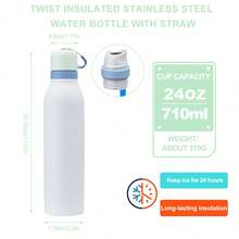 0waIaa White Water Bottle 24oz, 710ML, With Straw,Suitable For Carrying Out,Heat Preservation Time More Than 24 H, Cold And Hot Water Can Be Insulated, Can Make Coffee, Frozen Drinks, Suitable For Camping, Work, Indoor And Outdoor Use Valentine's Day. - White - View 3