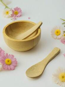 3pcs DIY Facial Mask Mixing Bowl Set, Bamboo Mask Mixing Tool Kit Including Mask Bowl, Spatula, Spoon, Applicator, Esthetician Supplies (Natural Bamboo Texture May Vary Slightly) - Multicolor - View 7