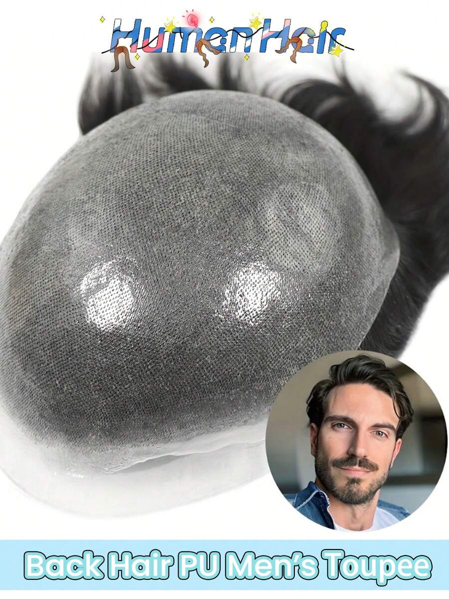 Back Hair Style 0.06mm Ultra Thin Skin Full PU Men Toupee Human Hair Natural Hairline 13x18cm 15x20cm Ultra Thin Breathable PU Transparent Full Biological Scalp Prosthesis Toupee Durable Human Hair Buzz Cut Toupee Men Breathable Male Hair Prosthesis Capillary Men Natural Black Color - Natural Black - Xem 1