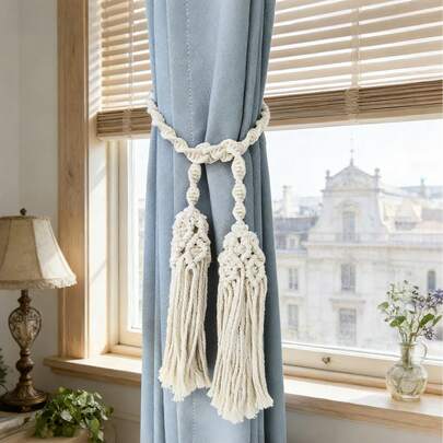 Handmade French Braided Curtain Tie Backs, Handwoven Rope + Tassel Pendant, Window Ambiance Enhancer, Adds A Relaxed Vibe To Window Frames