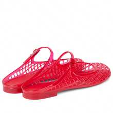 Clear Mary Jane Jelly Shoes For Women Slip On Mules Comfortable Closed Toe Flat Jelly Sandals Summer Mesh Slides - 紅色 - 查看 5
