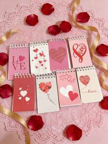 8pcs Heart-Shaped LOVE Loose-Leaf Notebooks (10x6cm), 16 Romantic Tear-Off Pages, Suitable For Valentine's Day Planning, Daily Office/Study Diary, Portable Loose-Leaf Notebook, Convenient To Carry - Multicolor - View 8
