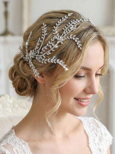 1pc Sparkling Crystal Branch Handmade Headpiece, Bridal Hair Accessory Suitable For Party, Wedding, Photography, Celebration