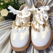 Junk Socks Charms Kit, Gold Charms Socks, Brooches And Pins Women, ShoeCharms With Bows, Sneakers Kit With Pearls Rhinestones Chains - 最初的 - 查看 9