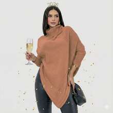 Swisz Women's Winter Poncho Knit Long Sleeve V-Neck Sweater With Scarf - 藕粉色 - 查看 1