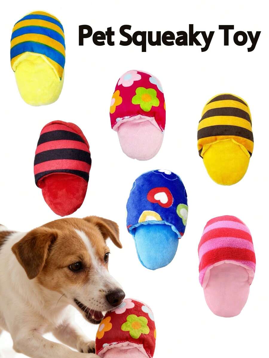 1/2pcs Pet Squeaky Slippers Toy, Puppy Squeaky Toy, Talking Toy That Says "Woof", Chew Resistant Companion Interactive Toy, Pet Supplies, Pet Toy - Multicolor - View 1
