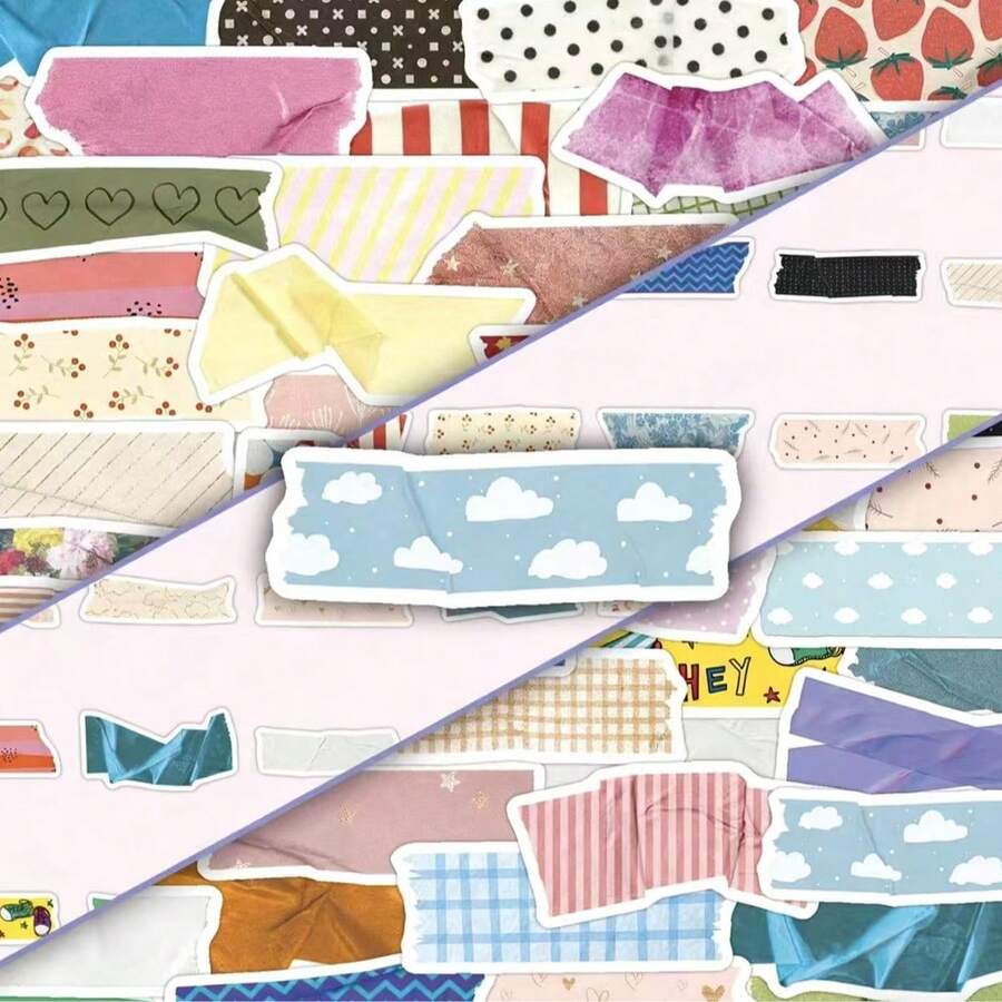 50pcs Cartoon Cute INS Style Decorative Tape, Scrapbooking, Handwriting, Wall Stickers - Multicolor - View 1