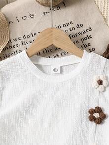 Left Mama Girls Floral Print Short Sleeve T-Shirt And Casual Pants Set, Brown, Summer - White - View 3