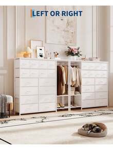 Vestidor de cajón de estante de almacenamiento de ropa con estantes de 16 cajones y 2 niveles, armario independiente de ahorro de espacio para dormitorio pequeño / apartamento | No se necesita montaje, cajones de tela transpirables - Blanco - Ver 4