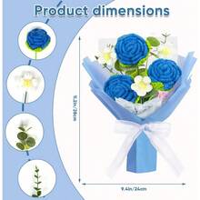 YDKGPSH Ramo de rosas de ganchillo ramo de flores de ganchillo hecho a mano para el dia de San Valentin boda aniversario Navidad Año Nuevo rosa medio-azul - Azul+Mediano - Ver 2