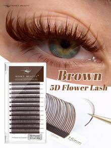 Winky Beauty 5D水润效果棕色花簇假睫毛，12排A型，适合角色扮演、卡通风格，飘逸灵动，宛如恶魔之刺，5D立体花仙子设计，易于植入，柔软睫毛条，貂毛般蓬松，单根嫁接，俄罗斯密度，自然预制睫毛簇，假睫毛耗材，美睫师及美容院化妆工具，0.07mm，C/D卷度，长度8-15mm - 棕色 - 查看 2