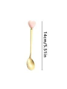 14cm 4pcs Set Premium Luxury 410 Stainless Steel Spoon Set, Ceramic Heart Handle | Gold Plated | Perfect For Afternoon Tea & Desserts | Ideal For Cafes & Weddings | Elegant Afternoon Tea & Travel Cutlery, Cafe Supplies, Refined Tableware Decor, Decorative Spoons, Durable Flatware - Multicolor - View 6