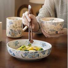 1pc 8-Inch Salad/Fruit Bowl, Unique Ceramic Deep Plate - Multicolor - View 8