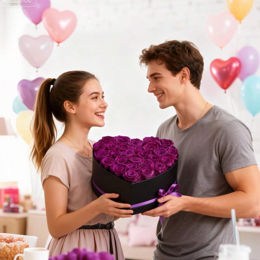 Forever Flowers, 27 Preserved Roses In Heart Shape Box, Eternal Flowers Immortal Bouquet Birthday Present For Women Her Wife Mothers, Anniversary, Valentine's Day,Christmas, Purple - Purple 27 Roses Heart Shape Box - View 1
