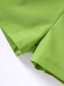 Young Girls Casual Bowknot Decorated Strap Romper - Green - View 7