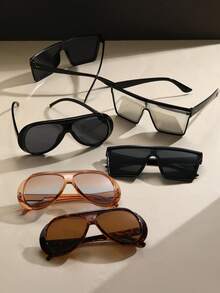 6pcs Women Advanced Sense Unique Double Beam Design Square Frame Classic Cool Y2K Ins Style Fashion Eyeglasses For Driving Camping Daily Life Outdoor Casual Activities Bar Fashion Accessories Suitable For All Face Shapes - Multicolor - View 3