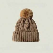 Warm Fur Pompom Thick Plush Cap Beanies Solid Ladies Versatile Ski Snow Skullies Beanies Velvet Hat Winter Twist Knitting Hats - Đỏ - Xem 4