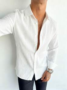 GRDR 男士休闲长袖衬衫 | 精致设计 | 夏季必备 | 易于搭配，展现您的风格 - 白色 - 查看 3