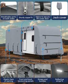 Funda Protectora Completa para Autocaravana 4 Capas - Impermeable, Antiviento y Anti-UV para 22'-35', Incluye Parches de Reparación, 4 Correas Extra y 4 Fundas para Neumáticos, Color Gris - 24-27 pasteles - Ver 5
