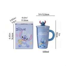 Disney 1个史迪奇陶瓷马克杯，带防尘盖，大容量，卡通可爱情侣礼物，办公室适用 - 彩色 - 查看 8
