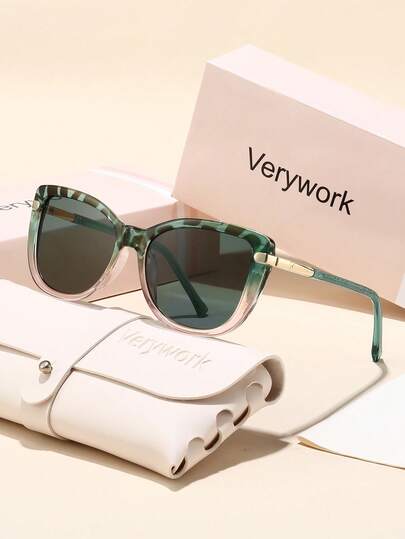 Verywork 1pc Cat Eye Leopard Gradient Lens, Elegant And Intellectual Y2K Style, High Quality Brand Design, Suitable For Outdoor Travel, Camping, Tropical Beach Vacation, Summer Music Festival And Other Occasions, Ideal Fashion Accessory