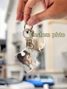 2 Peças Chaveiro Personalizado em Forma de Coração-Quebra-Cabeça - Imprima sua Foto em UV, Pingente de Acrílico Intertravado para Casais, Presente Romântico para o Dia dos Namorados/Aniversário, Decoração Fofa para Mochila/Telefone/Bolsa - Multicolorido - Visão 2