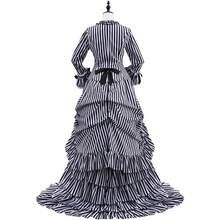 Gothic Victorian Bustle Dress Vintage Black And White Stripes Medieval Ball Gown Renaissance Costume For Women - 黑與白 - 查看 5