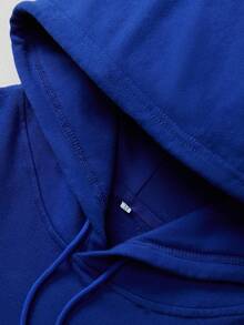 Áo hoodie nữ màu xanh dương bằng cotton, dáng rộng, kiểu dáng cơ bản, mềm mại, thoáng khí, tay dài, vai rớt, thích hợp cho mùa xuân/hè. - Màu xanh lam - Xem 4