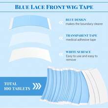 100pcs Double-Sided Super Sticky C-Shape Lace Front Wig Tape, Suitable For Hair Extensions And Wigs - Blue - View 6