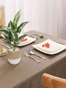 1pc Waterproof, Oil-Proof And Stain-Resistant Linen Tablecloth, Japanese Minimalist Square Style For Kitchen, Dining Room, Living Room, Study Or Any Home Decor, Suitable For Daily Use And Holiday/Party Decoration - Coffee Brown - View 6