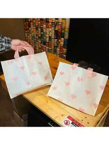 100/50/20/10pcs Heart Pattern Thick Plastic Gift Bags, Reusable, Large Grocery Shopping Tote Bags, Birthday Surprise Gift Packaging. Love Heart Matte Finish Handbags, Elegant Matte Craftsmanship, Convenient Handheld Design, Easily Create A Ceremonial Gifting Atmosphere For Birthdays, Weddings, Bridal Showers, Baby Showers, Halloween, Christmas, Thanksgiving - Multicolor - View 5