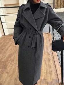 DEEKA Autumn/Winter New Women's Fashion Classic Double-Breasted Windbreaker Coat - Grey - View 2