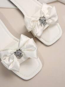 蝴蝶结拖鞋，女士时尚绑带凉鞋，适合海滩、度假、派对、日常休闲穿着 - 白色 - 查看 5