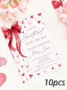 Little Sweetheart Baby Shower Invitation, Valentine Baby Shower Invite, Stripe Bow Sweetheart Baby Shower Invite - Multicolor - View 9
