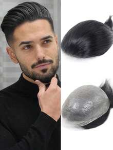 Back Hair Style 0.06mm Ultra Thin Skin Full PU Men Toupee Human Hair Natural Hairline 13x18cm 15x20cm Ultra Thin Breathable PU Transparent Full Biological Scalp Prosthesis Toupee Durable Human Hair Buzz Cut Toupee Men Breathable Male Hair Prosthesis Capillary Men Natural Black Color - Natural Black - Xem 2