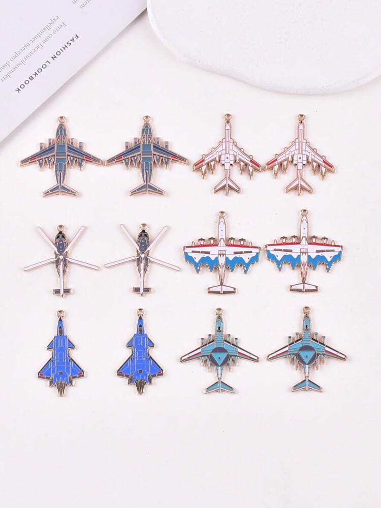 12个/包 时尚飞机金属油滴吊坠，适合女性DIY饰品制作 - 混色 - 查看 10