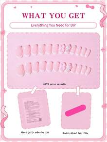 SANRIO 24 Stück ovale rosa französische Maniküre Nagel Aufkleber, mit 3D Deko & Schleife, geeignet für Damen Alltag, Partys & Zusammenkünfte, enthält 1 Flasche Gel Kleber & 1 Nagelfeile, perfekt für Acrylnägel - Verschiedenfarbig - Übersicht 4