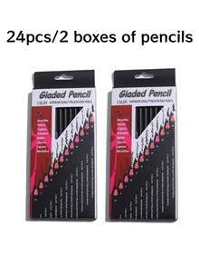 24/2H-8B素描铅笔套装，12支/盒，美术用品，适用于绘画、办公和学生，适合学习、绘画和文具用途。 - 黑色 - 查看 10