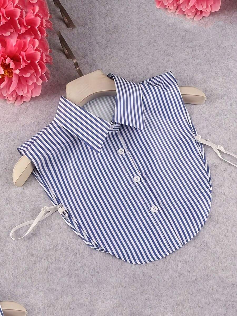 1件女士条纹可拆卸领子 - 蓝白竖条纹，半衬衫式插片，正面带纽扣袢和可调节系带，适合叠穿或单穿，时尚叠穿单品，做工优雅，品质上乘。 - 多色 - 查看 1