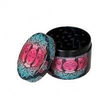 50mm 4-Layer Zinc Alloy Metal Grinder, Cartoon Sun & Tree Of Life Design, Manual Herb Grinder, Smoking Accessory - Multicolor - View 3