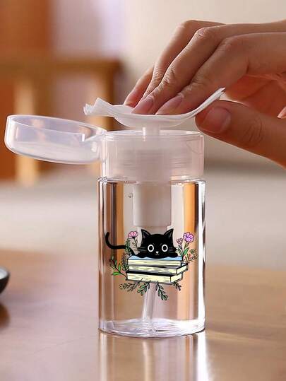 Nuevo frasco transparente con diseño de gato negro, sin fragancia, diseño transparente, adecuado para quitaesmalte, tónico y desmaquillante. Diseño de tapa redonda, lavar a mano, estructura resistente. Recipiente cosmético, una opción ideal para amantes de la belleza.