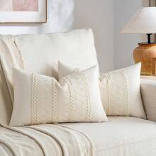 1 pièce Taie d'oreiller bohème, housse de coussin décorative de style ferme douce verte, taie d'oreiller gris-vert pour canapé, lit, décoration de salon - Blanc - Voir 5
