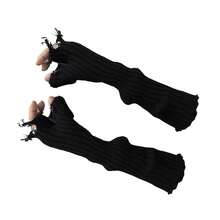 Mrotrida Women's Punk Fingerless Glove Cosplay Ripped Gloves For Halloween Costume Party 1Pair,BlackKnitted - BlackKnitted - 查看 1