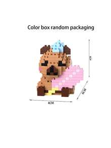 1件装DIY微型积木装饰套装 - 创意组装家居装饰，可爱巴哥犬迷你积木雕塑，适用于桌面、办公室、书架、客厅、汽车装饰，礼品创意，可爱桌面收藏艺术品，减压工艺品和展示配件，情人节、斋月装饰，房间装饰，礼物（随机包装）