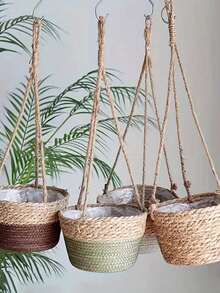 1pc Handmade Woven Dandelion Grass Basket, Rustic Style Hanging Planter For Greenery - Hanging Basket - View 4