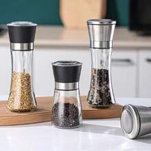 1个不锈钢玻璃胡椒研磨器 - 手动香料研磨器，盐和胡椒研磨器，可重复灌装玻璃瓶，适用于烧烤、野餐、露营、厨房工具